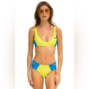 🎸AVIATOR NATION🎸🔥NWT🔥HI-WAISTED SIDE CUT OUT BIKINI BOTTOMS-LED/BLUE CINA— M